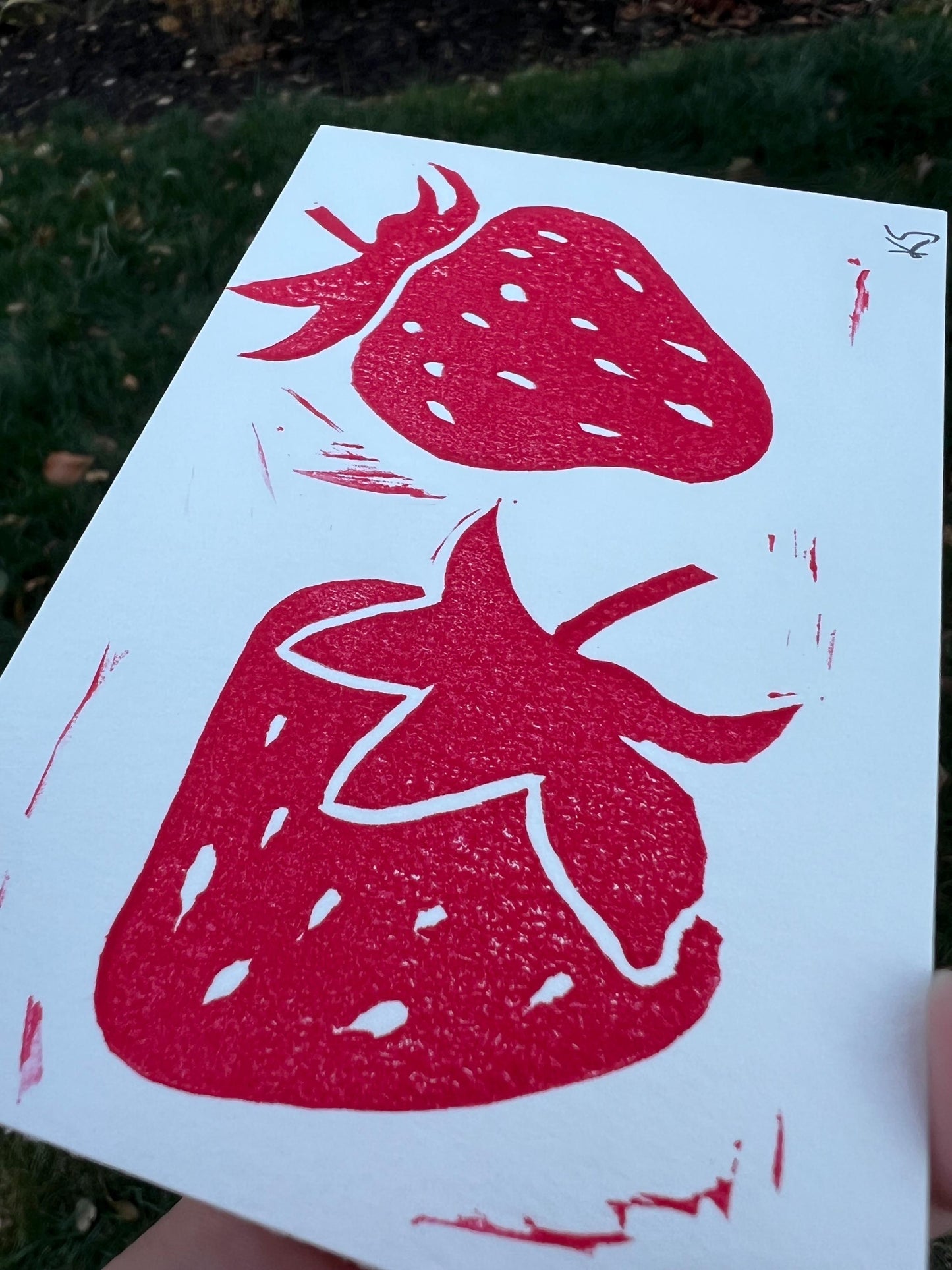 Berry Cute Block Print, Original Linocut Artwork, Handmade Art Print, Block Print, Wall Art, Unique Gift, Strawberry