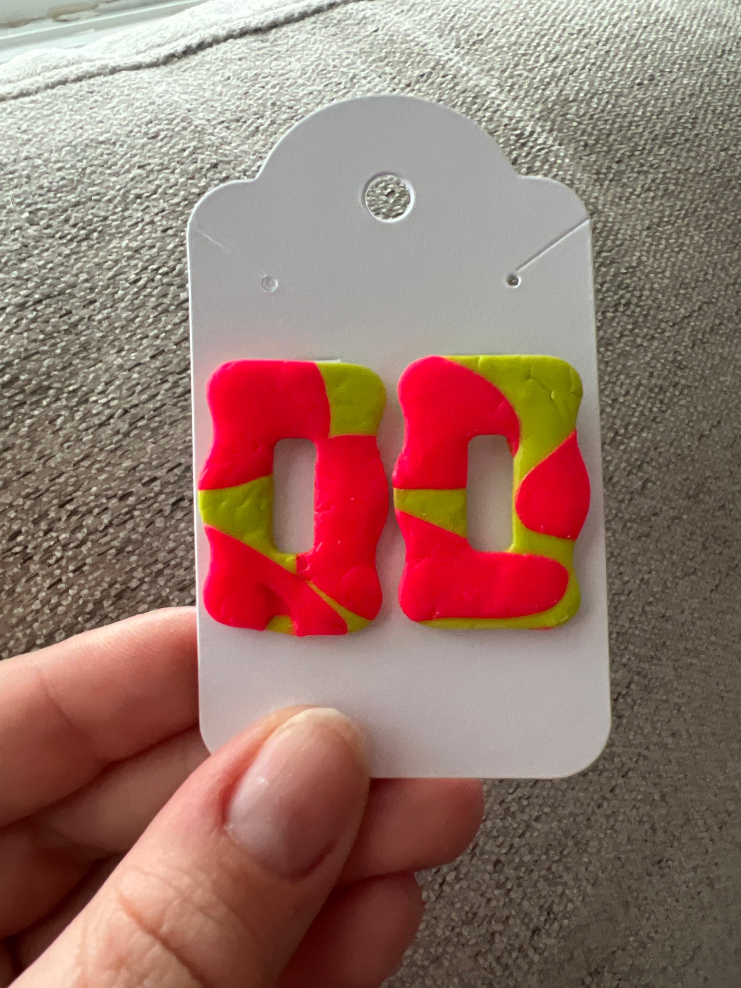 Pink and Green Square Earrings