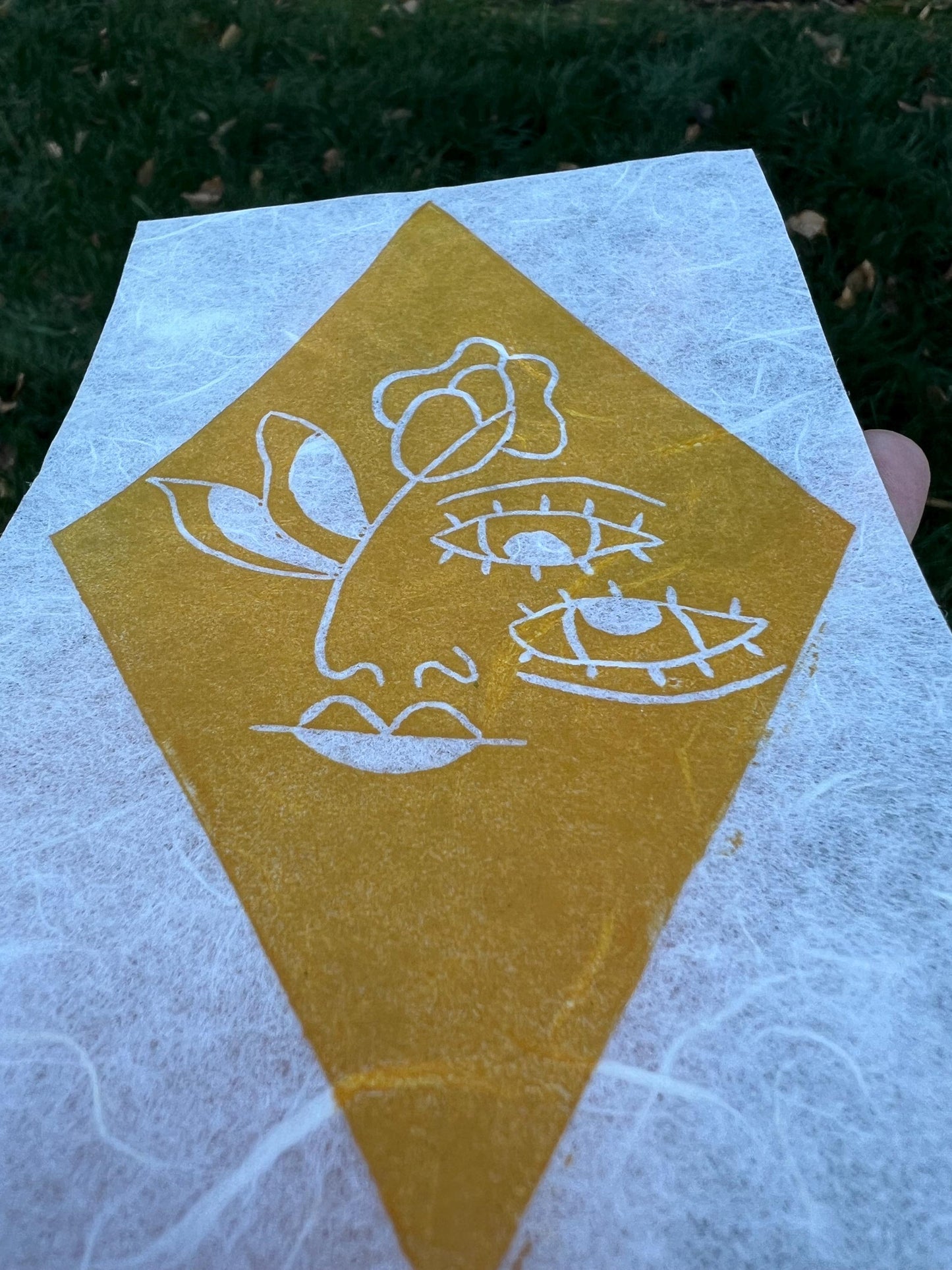 Yellow Girl Linocut Block Print