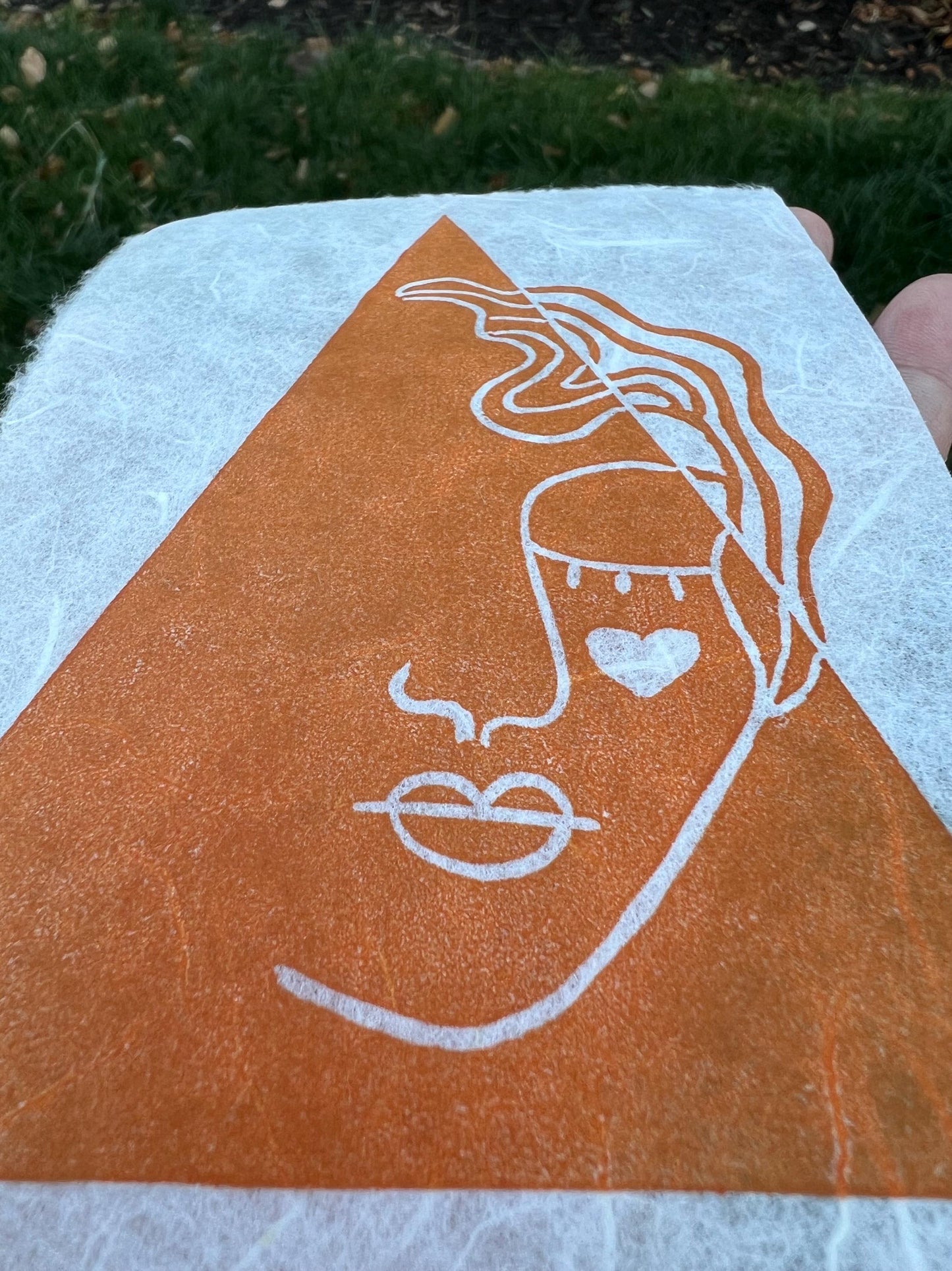 Orange Girl Linocut Block Print