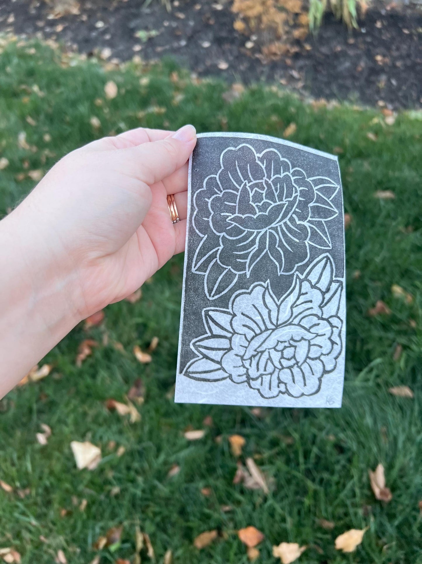 Peony Linocut Block Print