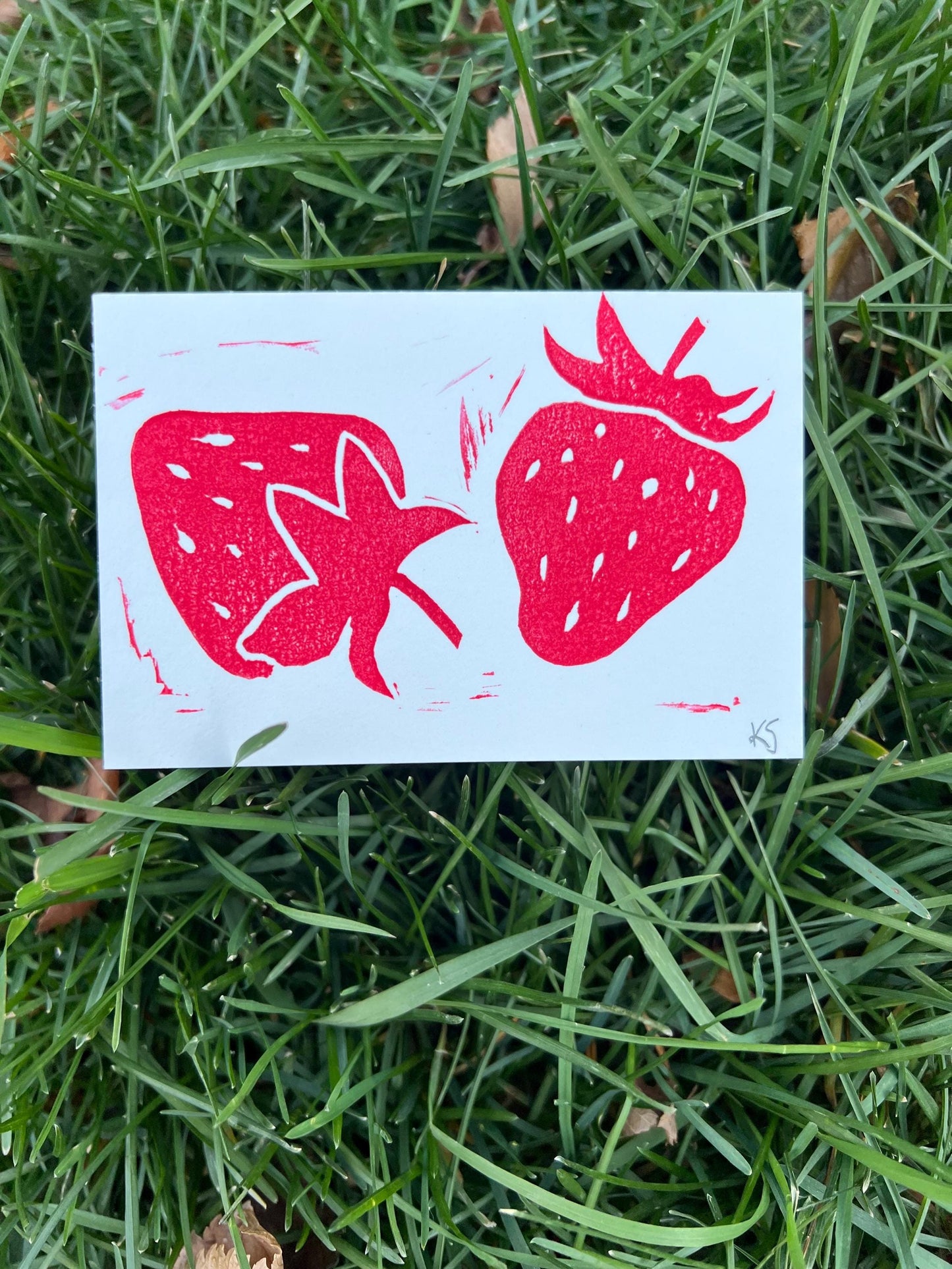 Berry Cute Block Print, Original Linocut Artwork, Handmade Art Print, Block Print, Wall Art, Unique Gift, Strawberry