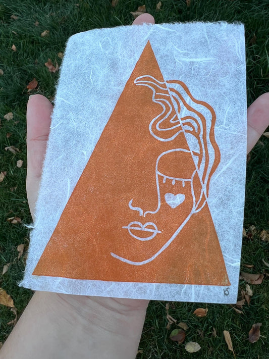 Orange Girl Linocut Block Print