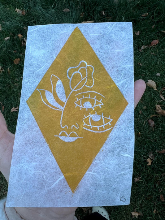 Yellow Girl Linocut Block Print
