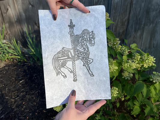 Merry Go Round Horse Lino Block Print