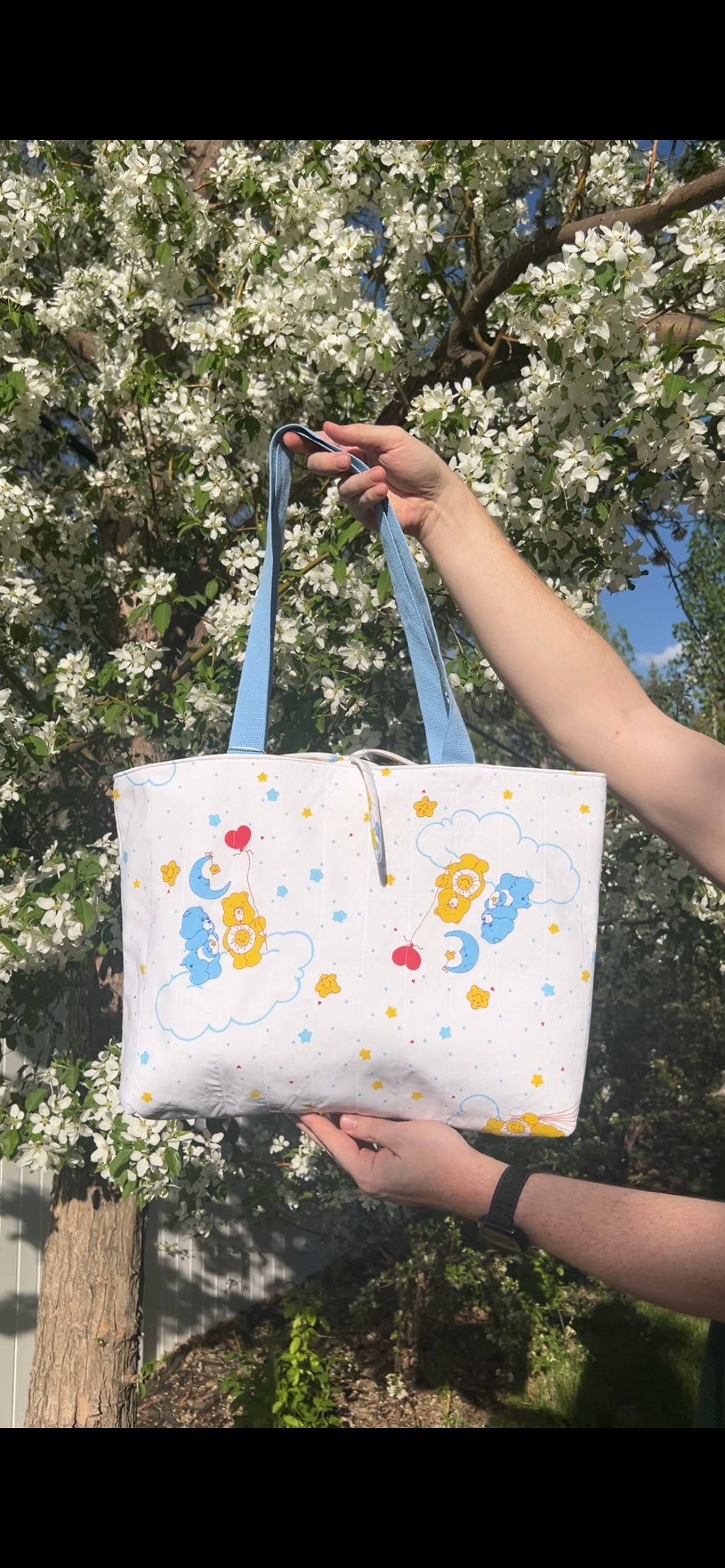 Sleepy Care Bears - Blue - Upcycled Tote Bag