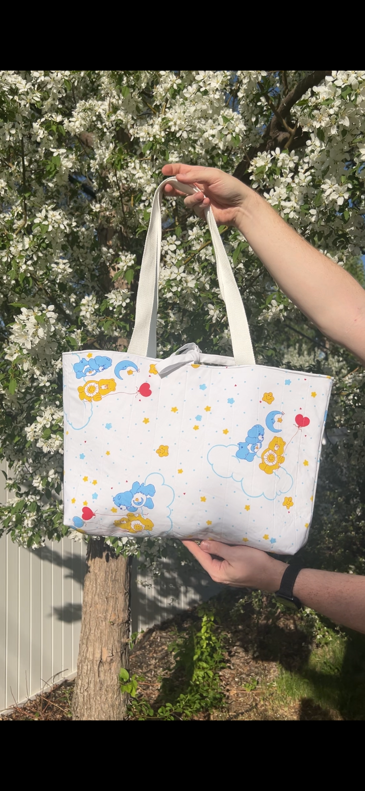 Sleepy Care Bears - White - Upcycled Tote Bag