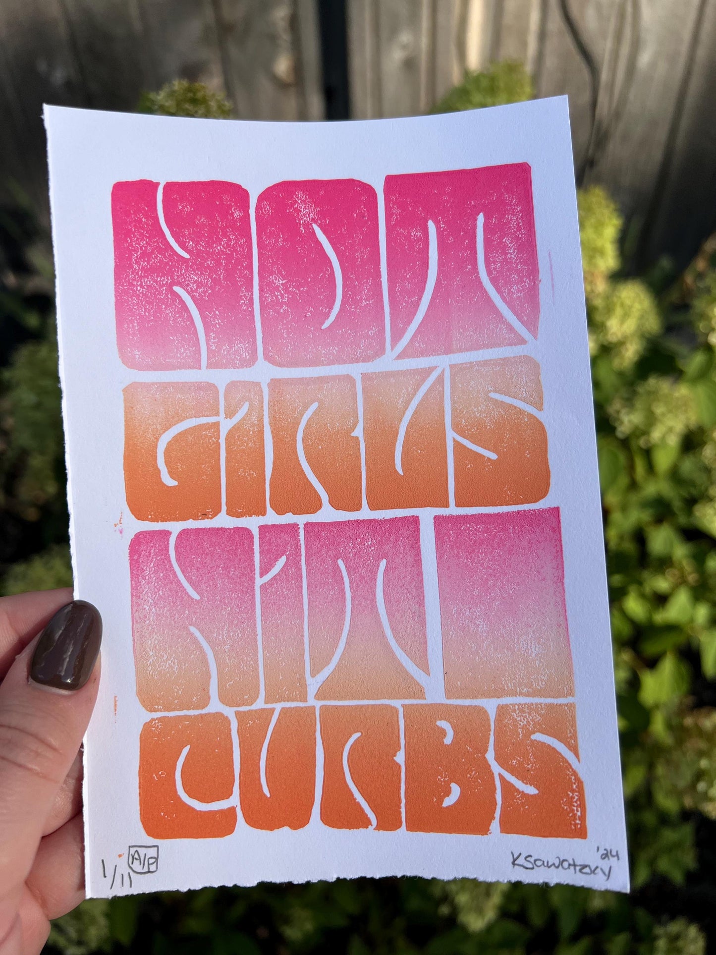 Hot Girls Hit Curbs Linocut Block Print