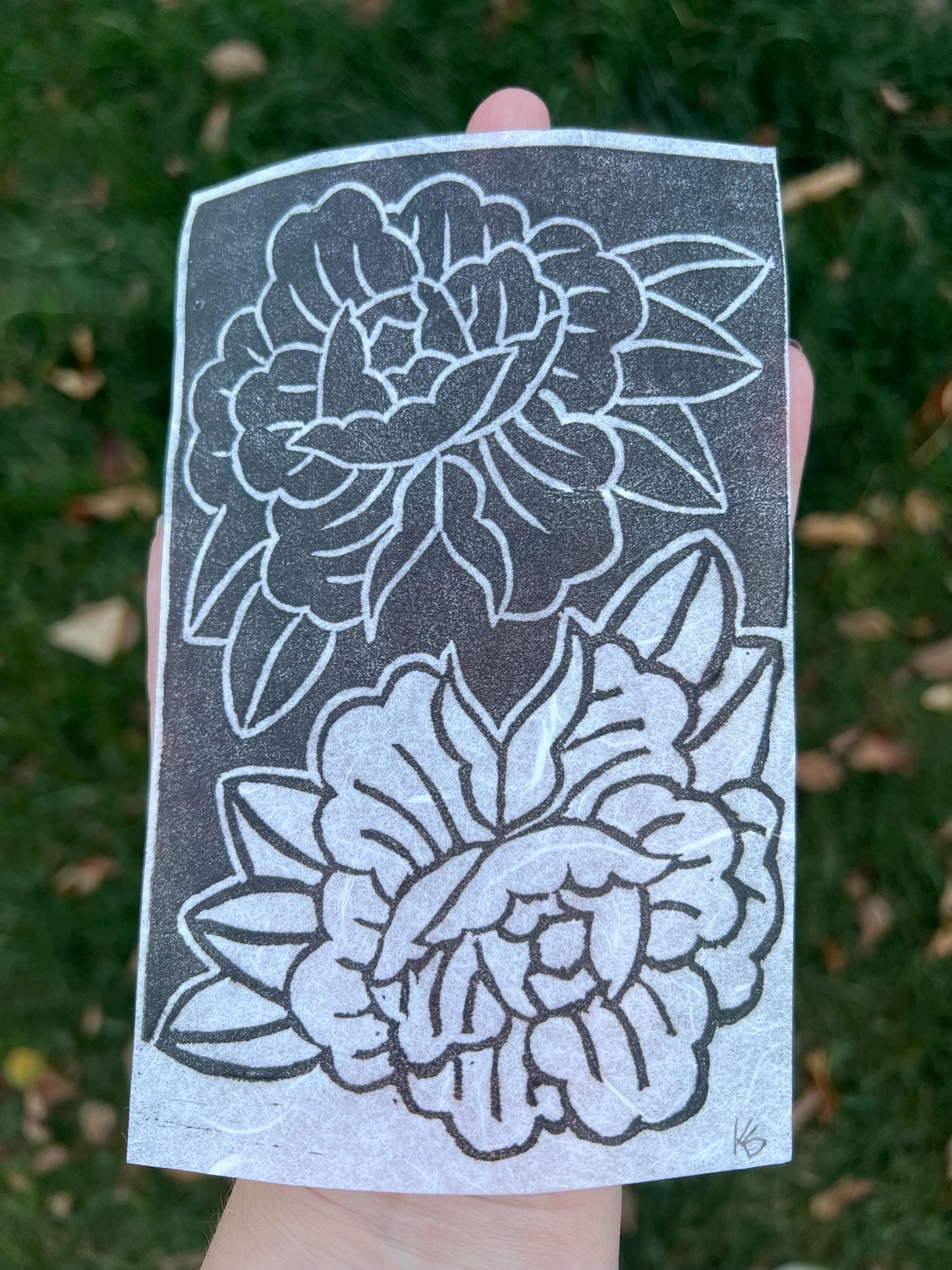 Peony Linocut Block Print