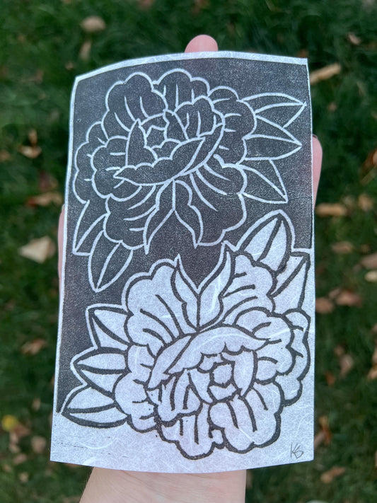 Peony Linocut Block Print