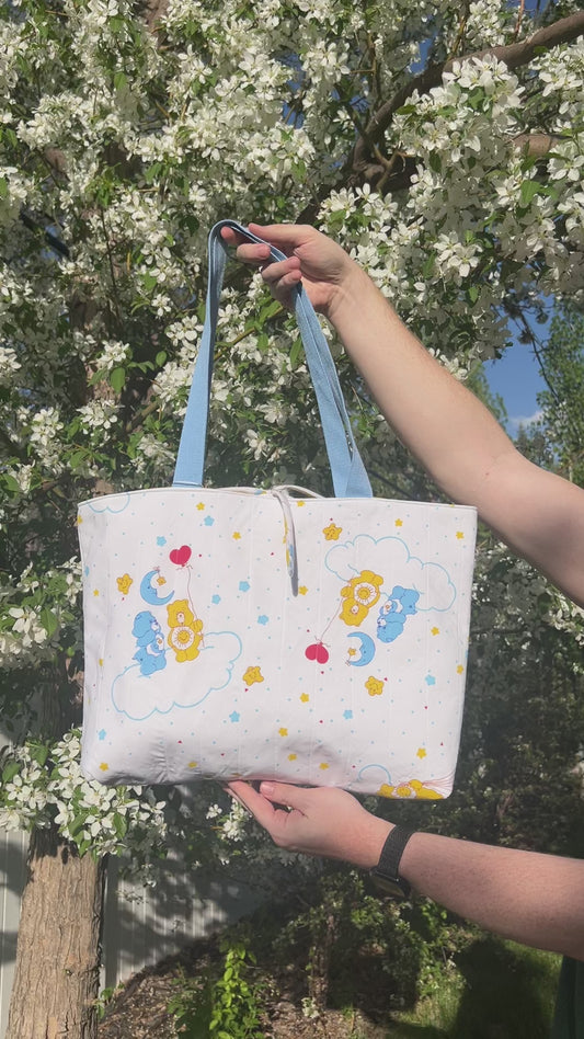 Sleepy Care Bears - Blue - Upcycled Tote Bag