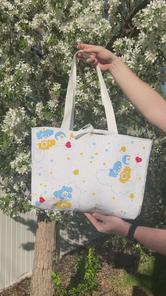 Sleepy Care Bears - White - Upcycled Tote Bag